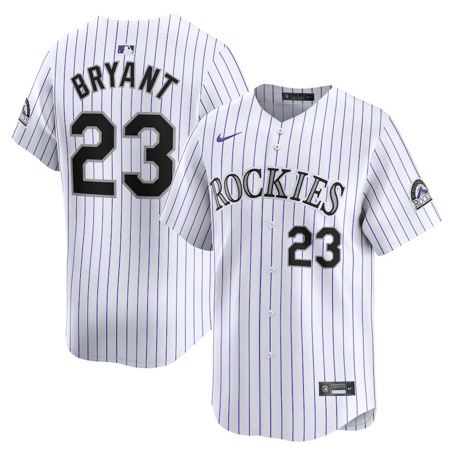 Men Colorado Rockies #23 Kris Bryant Nike White Home Limited Player MLB Jersey->->